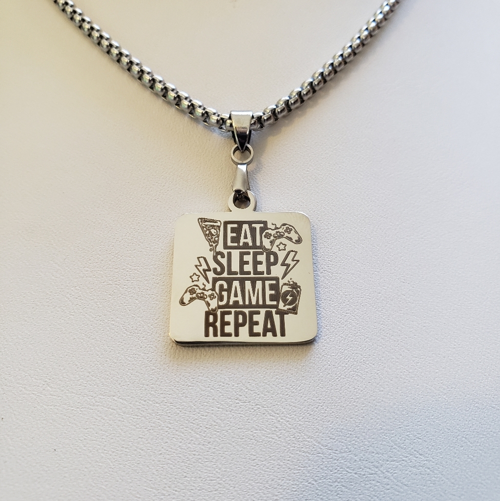 "Eat Sleep Game Repeat" Pendant Necklace